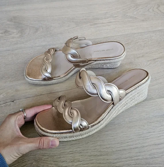 Stuart Weitzman Twist Espadrille Wedge Sandals Rose Gold, Size 9.5 - Picture 9 of 9